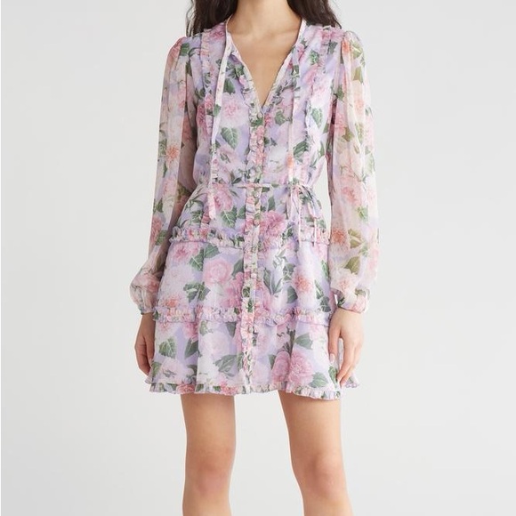 Rachel Parcell Dresses & Skirts - NWT Rachel Parcell Lilac Floral Lace Sleeve Ruffle Mini Dress